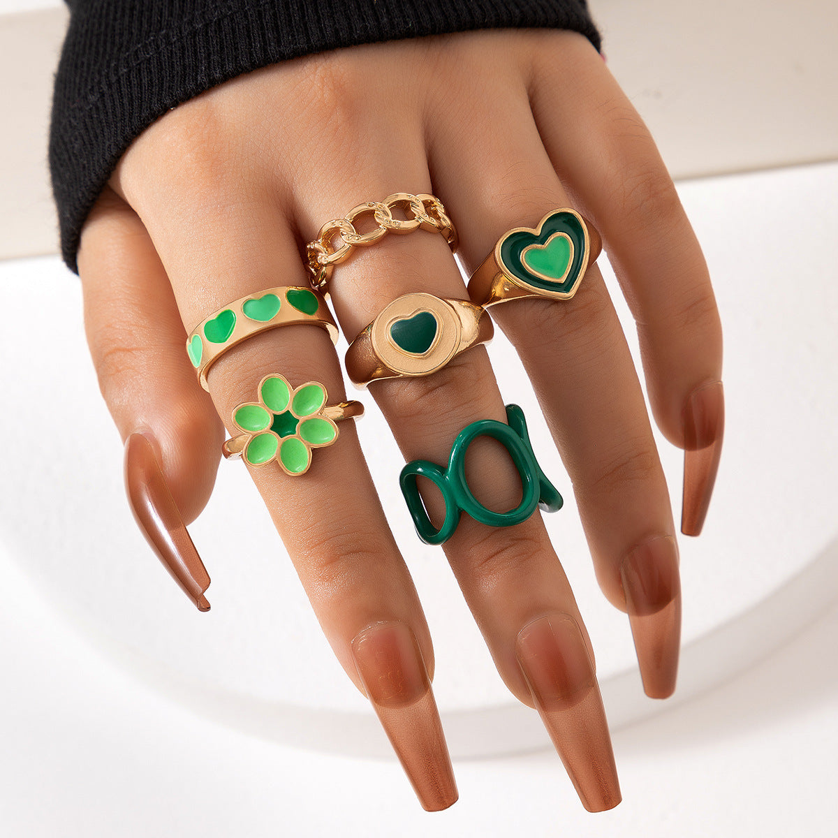 Set di Sei Anelli Geometrici a Fiore Stile Europeo e Americano