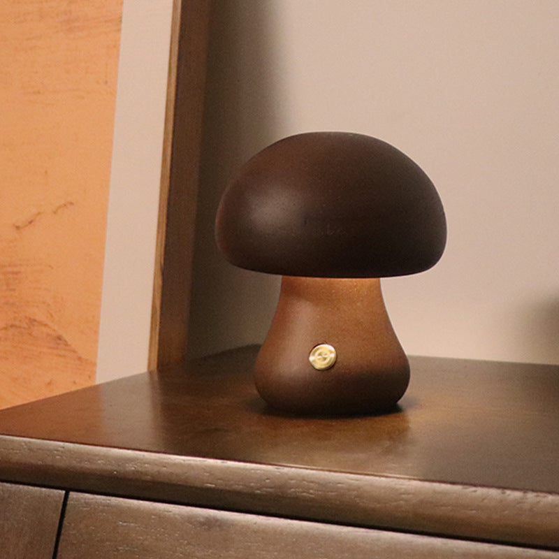 Lampada notturna a LED in legno a forma di fungo