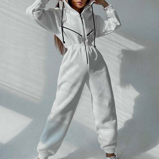Completo casual da donna in due pezzi con felpa basic con zip e coulisse