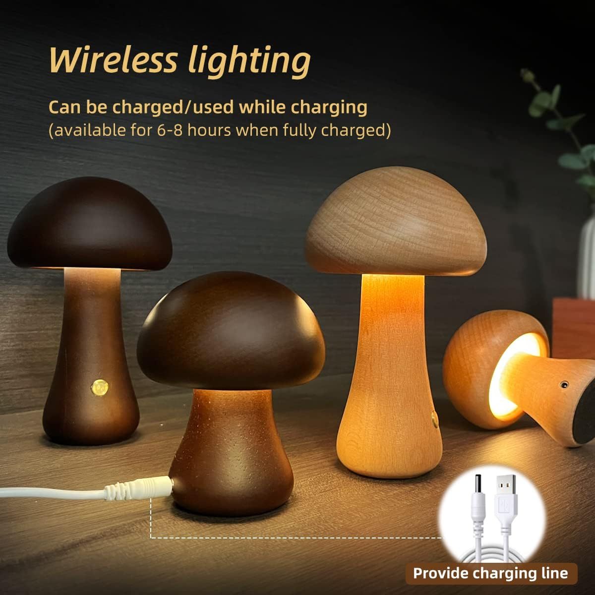 Lampada notturna a LED in legno a forma di fungo