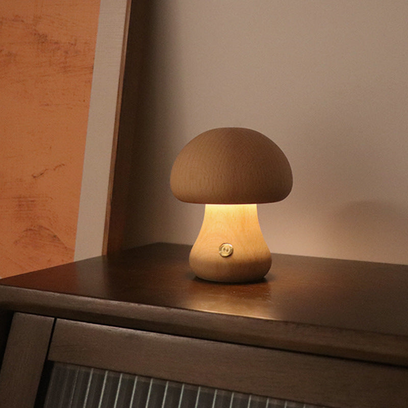 Lampada notturna a LED in legno a forma di fungo