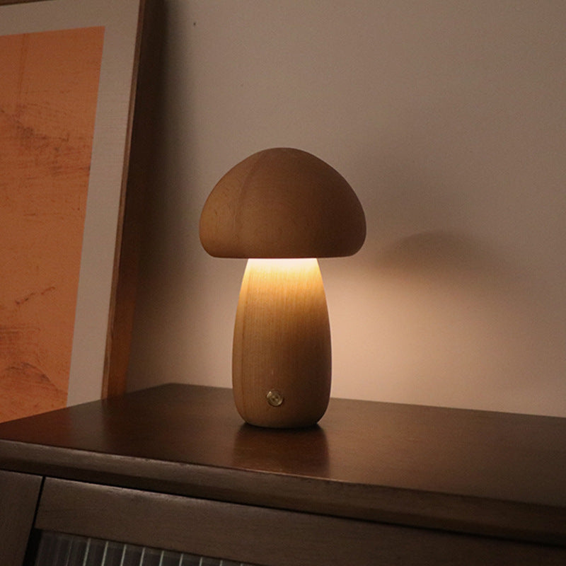 Lampada notturna a LED in legno a forma di fungo