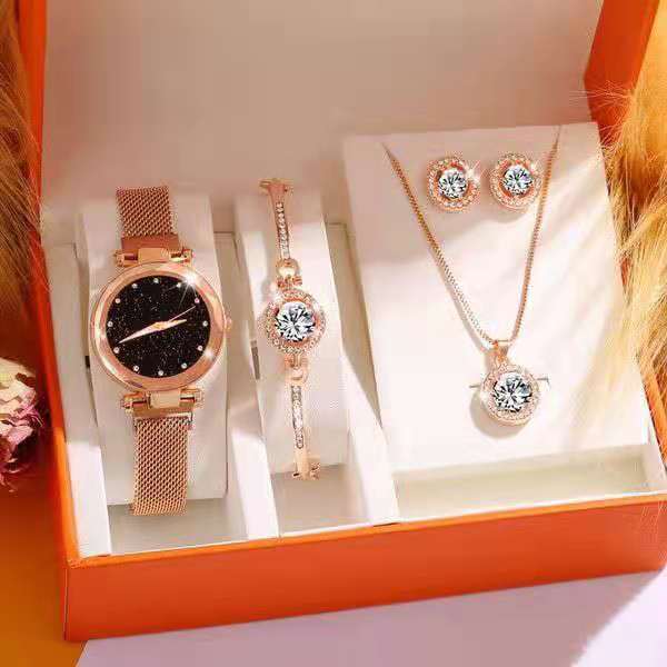 Set Boutique di Lusso con Scatola Regalo Orologio, Bracciale e Collana da Donna