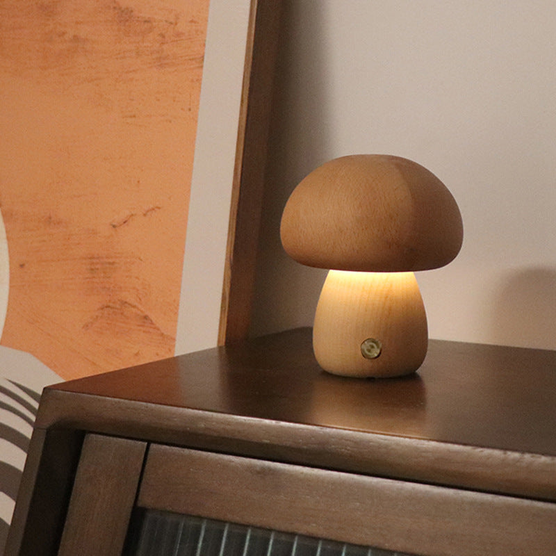 Lampada notturna a LED in legno a forma di fungo