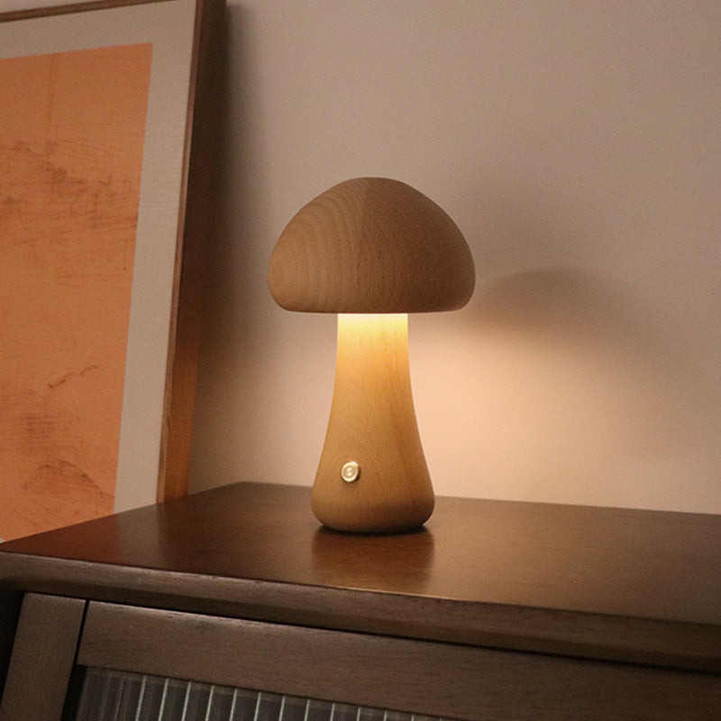 Lampada notturna a LED in legno a forma di fungo