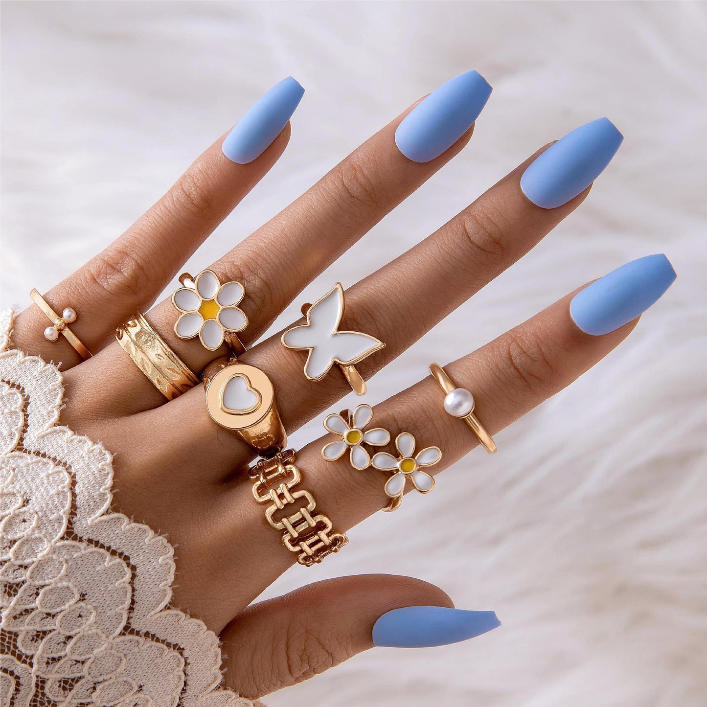 Set di Sei Anelli Geometrici a Fiore Stile Europeo e Americano