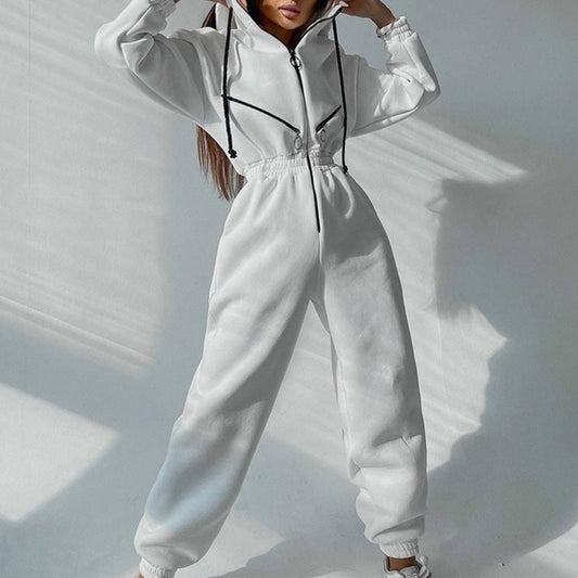 Completo casual da donna in due pezzi con felpa basic con zip e coulisse
