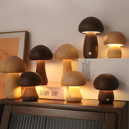 Lampada notturna a LED in legno a forma di fungo
