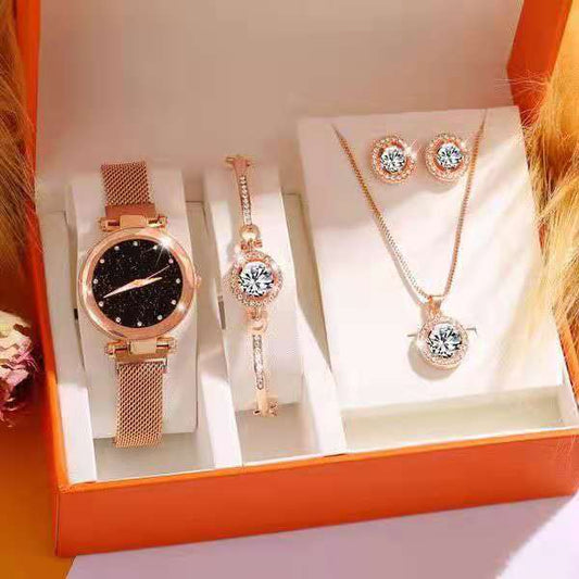 Set Boutique di Lusso con Scatola Regalo Orologio, Bracciale e Collana da Donna