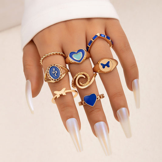 Set di Sei Anelli Geometrici a Fiore Stile Europeo e Americano